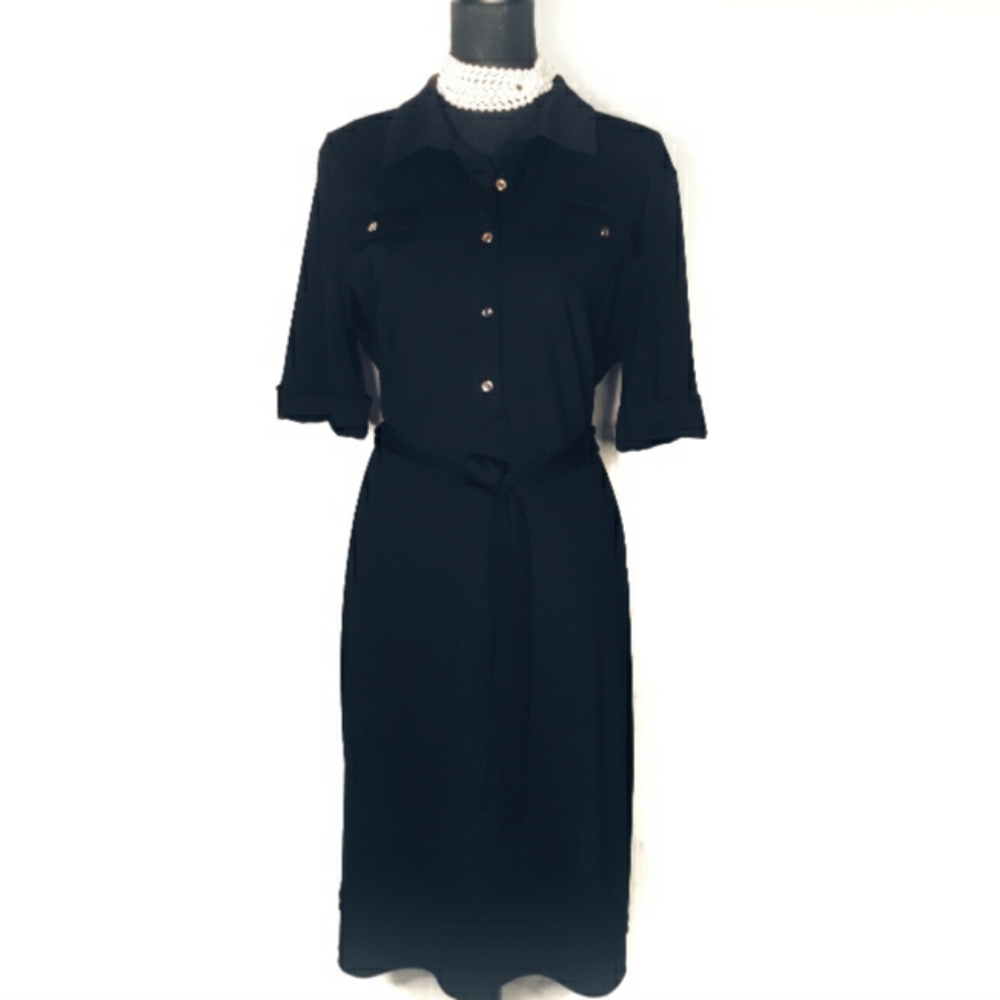 NWOT Kasper Black Shirtdress - Picture 2 of 9